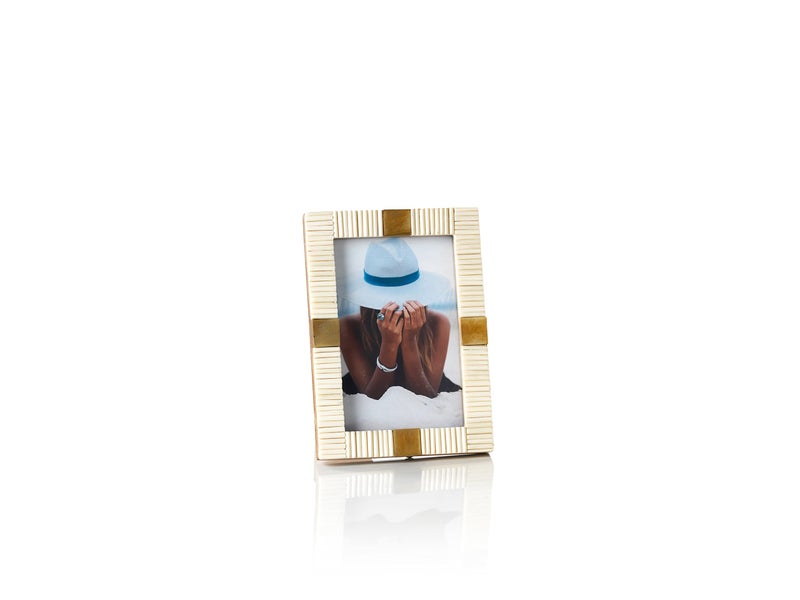 Zodax Maha Black or White Bone with Brass Trim Photo Frames (4x6, White) - Image 1